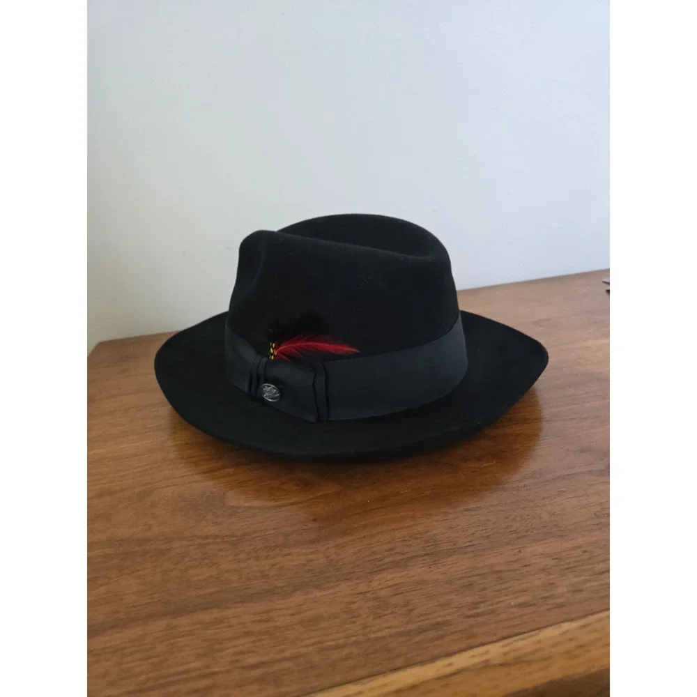 Vintage Stetson Royal Deluxe Fedora The Temple 7 1/2 Black Fur Felt Hat